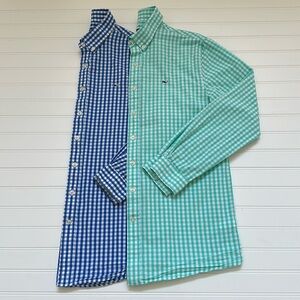 Vineyard Vines Blue & Green Checkered Button Downs Boys 18